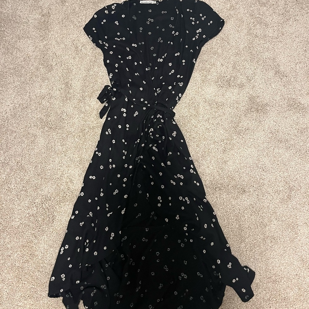 Floral Black Wrap Dress